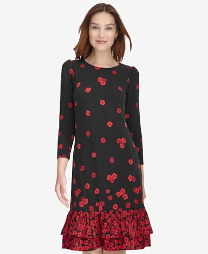 Tommy Hilfiger Womens Jersey Stretch 3/4 Sleeve, Black/Scarlet, 10