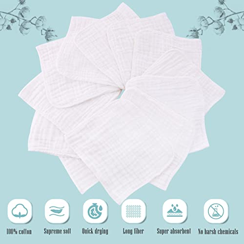 Cute Castle 24 Pack Muslin Baby Burp Cloths - Ultra-Soft 100% Cotton Baby Washcloths - Large 20'' by 10'' Super Absorbent Milk Spit Up Rags - Burpy Cloths for Unisex, Boy, Girl - White