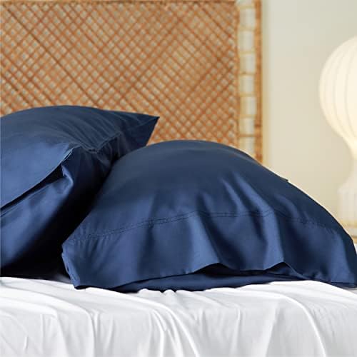 Bedsure Cooling Pillow Cases Queen Size Set of 2, Rayon Derived from Bamboo Cooling Pillowcases for Hot Sleepers, Cool Pillow Covers with Envelope Closure for Women Men, Navy Blue, 20x30 Inches