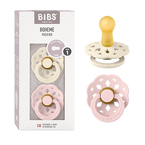 BIBS Pacifiers - Boheme Collection | BPA-Free Baby Pacifier | Made in Denmark | Set of 2 Ivory/Blossom Color Premium Soothers | Size 0-6 Months