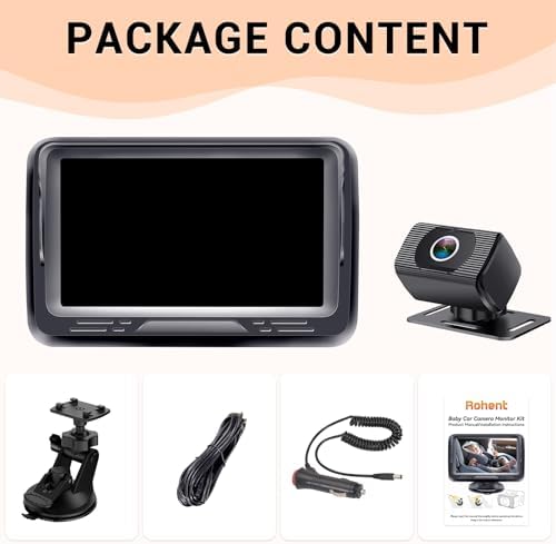 Rohent Baby Car Camera HD 1080P - Rear-Facing Infant Monitor with Night Vision Car Camera for Baby 150° Wide-Angle Lens Anti-Glare Screen Easy Install 360° Adjustable Display