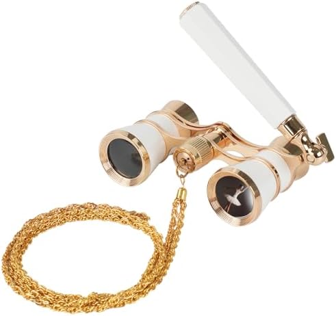 3X25 Opera Glasses for Women with Adjustable Handle & Chain,BK7 Optical Lens, Vintage Compact Mini Theater Binoculars Adults Kids in Opera Musical Concert-White