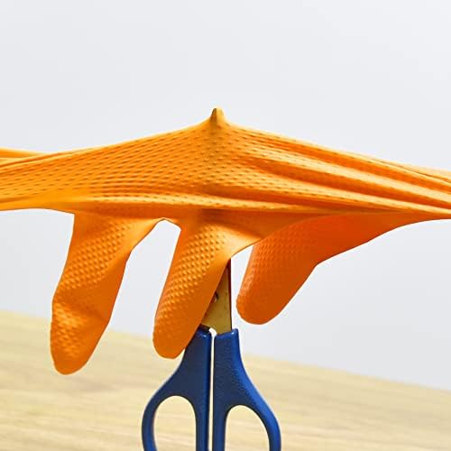 TitanFlex Thor Grip Heavy Duty Industrial Orange Nitrile Gloves with Raised Diamond Texture, 8-mil, Latex Free, Powder Free