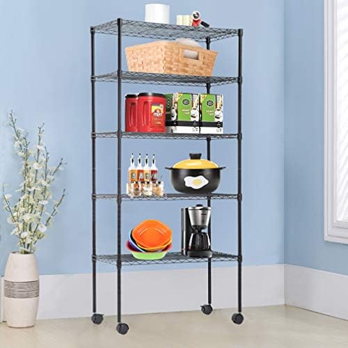 Wire Shelving Unit Metal Shelf Organizer Heavy Duty Wire Rack Storage Unit Rack Utility for Bathroom Office Kitchen (Black, 14" D x 30" W x 60" H)