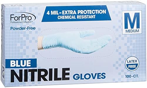 ForPro Disposable Nitrile Gloves, Chemical Resistant, Powder-Free, Latex-Free, Non-Sterile, Food Safe, 4 Mil, 100-Count