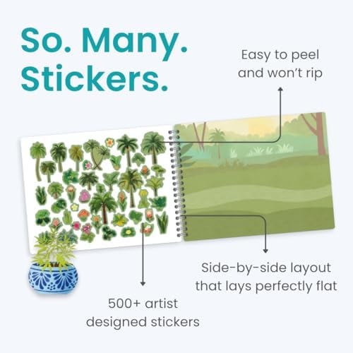Cupkin Plants and Mushroom Sticker Book Activity for Kids, Toddler Airplane Travel Essentials, 500+ Nature Stickers for Kids + 12 Scenes + 12 Coloring Book Pages, Childrens Crafts for Ages 2-8