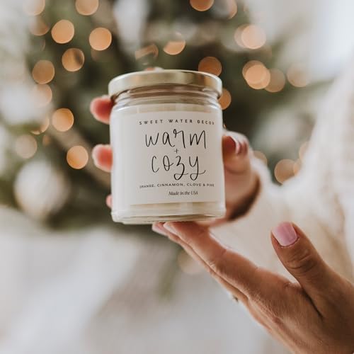 Sweet Water Decor Warm and Cozy Candle - Pine Cinnamon & Fir Winter Scented Soy Candles for Home | 9oz Clear Jar, 40 Hour Burn Time, Made in The USA