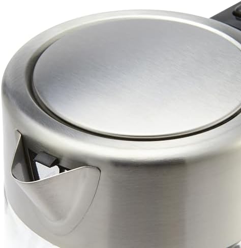Amazon Basics Electric Kettle with Glass Carafe for Tea and Coffee, BPA-Free, Fast Boiling, Auto Shut-Off, 1.1 Quarts, 1500W, Glass and Steel