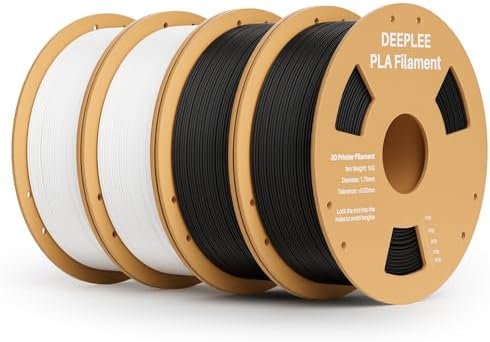 DEEPLEE PLA 1.75mm 3D Printer Filament, Dimensional Accuracy +/- 0.02mm, Neatly Wound, No Clogging, Vacuum Package, Fits for Most FDM 3D Printers, Cardboard Spool 2kg Black + 2kg White