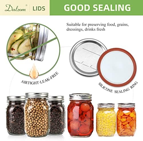 Dalzom® 48Pcs Canning Lids with Rings Wide Mouth, Premium Mason Jar Lids with Bands/Rings for Ball, Kerr Jars - Food Grade Material, 100% Fit & Airtight for Wide Mouth Mason Jars