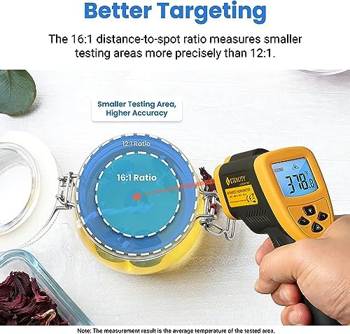 Etekcity Infrared Thermometer Temperature Gun 800, -58℉ to 1382℉ with 16:1 DTS Ratio, Digital Laser Temp IR Tool for Cooking, Pizza Oven, Griddle, Fridge, Engine, Pool, Non Contact, Yellow
