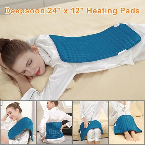 Heating Pads,Electric Heating Pads for Back,Shoulder,Hot Pad for Neck and Arms,Abdomen,Moist Heated Pad for Legs and Knee,Auto Shut Off(Deep Sky Blue, 24''×12'')