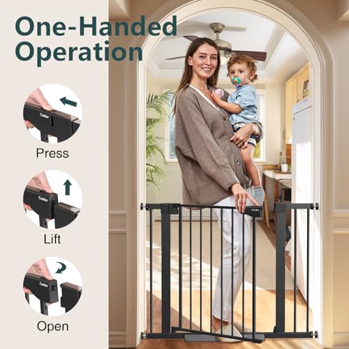 Cumbor 29.7-40.6" Baby Gate for Stairs, Baby Essential Safety Gate, Mom's Choice Awards Winner-Dog Gate for Doorways, Pressure Mounted Auto-Close Pet Gates for Dogs Indoor, Durable Child Gate, Black
