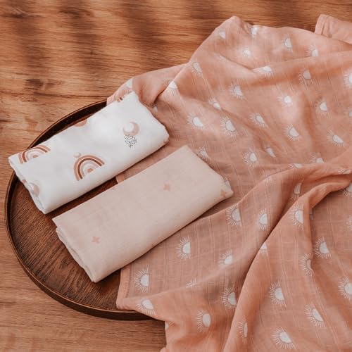 GLLQUEN BABY Receiving Blanket Boy Cotton Muslin Swaddle Blankets Girl Newborn Squares Breathable & Soft Thin Baby Blankets Cloths Double Absorbent Infant Swaddling Wrap - 6 Pack (Sun)