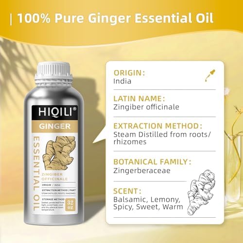 HIQILI 32 Fl Oz Ginger Oil, 100% Pure Natural Ginger Essential Oil for Hair, Massage, Skin - 1000ML