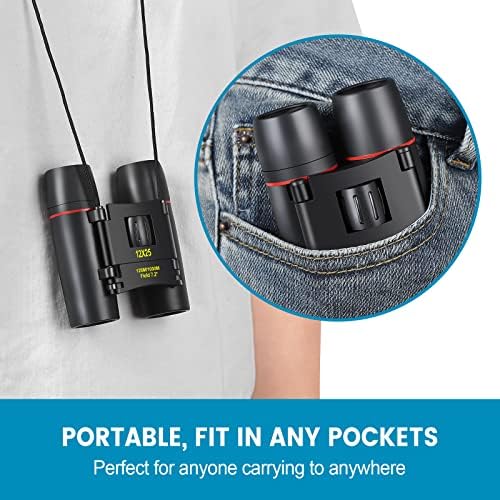 12X25 Mini Pocket Binoculars Compact, Small Lightweight Foldable for Adults Kids Bird Watching, Travel, Opera Concert, Hiking, Cruise, Football Game Green