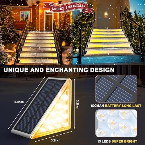 LED Solar Step Lights Waterproof Outdoor Stair Lights, Solar Deck Lights Outdoor Decor IP67 Solar Decoration Lights for Yard, Patio, Garden, Walkways, Front Door, Pathway, Driveway, Porch 6 Pack