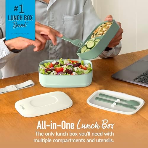 Bentgo Classic - Adult Bento Box, Stackable 3-Compartment Lunch Box with Removable Utensil Set and Sealing Strap, BPA-Free, Food Container Ideal for Meal Prep, Work, and On the Go (Khaki Green)