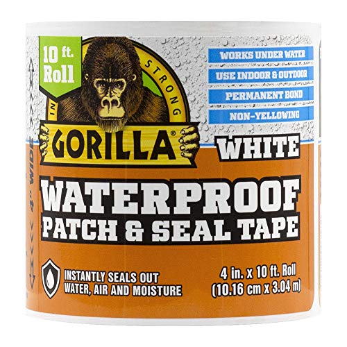 Gorilla Waterproof Patch & Seal Tape, White Tape, 4" x 10' (Pack of 4) - Permanent Weather Resistant Seal for Leaks and Repairs