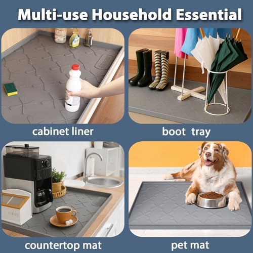 SIKADEER 34" x 22" Under Sink Mat Waterproof, Silicone Mat Kitchen Drawer Shelf and Cabinet Liner, Sink Protector for Kitchen Organizers and Storage, Boot Tray Pet Food Mats
