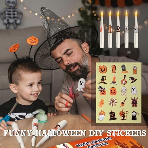 Floating Candles with Wand Remote, 20 Pcs Magic Halloween Hanging Candles, Flickering Warmer Light Flameless LED Candles with DIY Sticker, Battery Operated Halloween Decorations Gifts Indoor (20)
