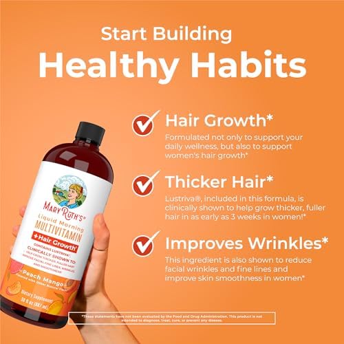 MaryRuth's Liquid Multivitamin + Hair Growth | Clinically Tested for Thicker Hair & Facial Wrinkles in Women | Biotin 10000mcg | Lustriva Hair Growth Supplements | Skin Care | Ages 18+ | 30 Fl Oz