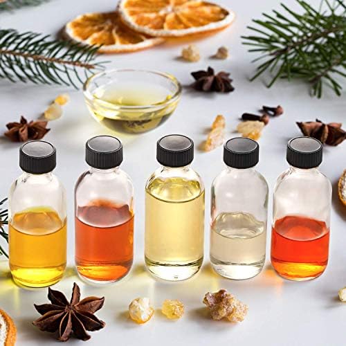 36 Pack, 2 oz Small Clear Glass Bottles w/Lid & 6 Stainless Steel Funnels - 60ml Boston Sample Bottles - Mini Travel Essential or Decorative Bottles for Potion, Juice, Wellness, Ginger Shots, Whiskey