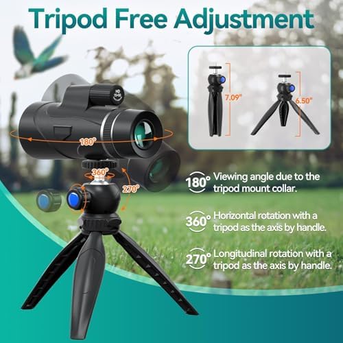 15x50 HD Monocular for Adults High Powered with Phone Adapter and Tripod, Monocular Compact with BAK4 Prism & FMC Lens, Monoculars for Hunting, Bird Watching, Hiking,Traveling