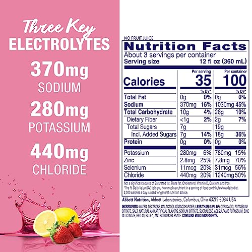 Pedialyte AdvancedCare Electrolyte Solution with PreActiv Prebiotics, Hydration Drink, Strawberry Lemonade, 1 Liter, 4 Count