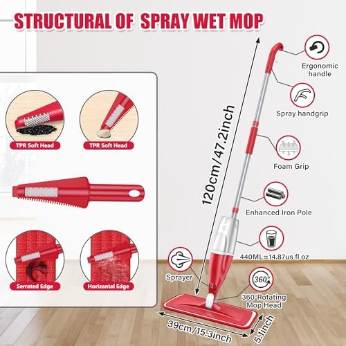 Spray Wet Mops for Hardwood Floor Cleaning: EXEGO Microfiber Dry Dust Spray Mop with 3 Washable Pads fit for Swiffer PowerMop - Wet Jet Mop Flat Floor Mops with Sprayer for Wood Laminate Ceramic Tiles