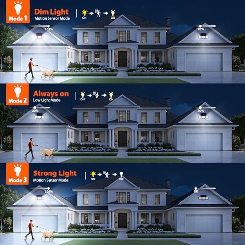 WdtPro 2025 Solar Lights Outdoor Flood Light, 3500LM Bright Motion Sensor Outdoor Lights, 3 Heads & Upgrade Glass Panel, LED Solar Powered Security Light Spotlights Waterproof for Outside Yard-2Pack