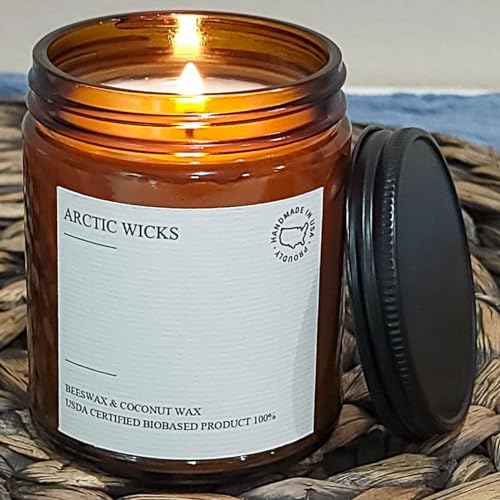 Scented Coconut Beeswax Candles | Coconut Beeswax Non Toxic Candle 9oz Amber | Farmhouse Candles Non-Toxic Clean Burn 100% USDA Certified Biobased (Sweet Fireside)