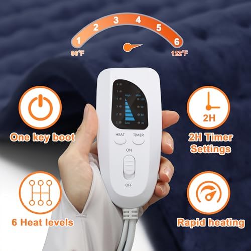 Electric Heating Pads,Heating Pad for Back,Shoulder,Hot Pad for Neck and Arms,Abdomen,Moist Heated Pad for Legs and Knee,Auto Shut Off(Navy Blue, 33''×17'')