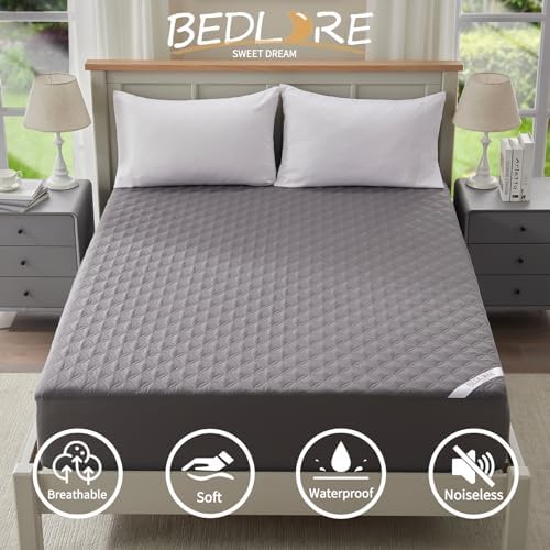BEDLORE Waterproof Mattress Protector, Noiseless Queen Size Mattress Pad with Deep Pocket Fitted Up to 6"-18", Soft Breathable Dirt-Proof Bed Mattress Cover Washable Bedroom, Hotel (Gray)