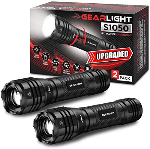 GearLight S1050 LED Flashlight High Lumens - for Camping, Hiking, Dog Walking - Powerful Emergency Flashlights with 3 Modes for Outdoor Use - Bright Flashlight - 2 Pack, (Batteries Not Included)