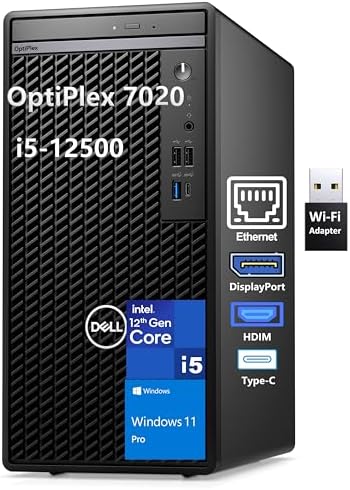 Dell OptiPlex 7020 Desktop Computers, 7000 Tower PC, Intel 6-Core i5-12500 (Beat i7-11700), 32GB DDR5 RAM, 1TB PCIe SSD, DVDRW, WiFi Adapter, RJ-45, HDMI, DisplayPort, KB and Mouse, Windows 11 Pro