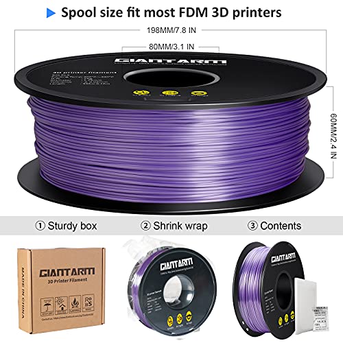 GIANTARM 3D Printer Filament, Silk Purple Pla Filament, 1Kg(2.2lbs) Spool, 1.75mm Dimension Accuracy +/- 0.03mm, 3D Printing Filament