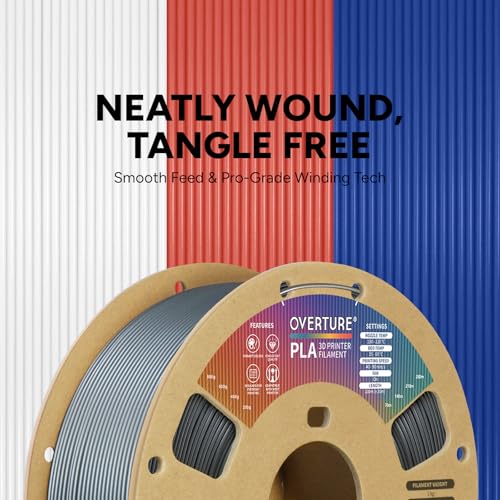 OVERTURE PLA Filament 1.75mm PLA 3D Printer Filament, 1kg Cardboard Spool (2.2lbs), Dimensional Accuracy +/- 0.02mm, Fit Most FDM Printer (Space Gray)