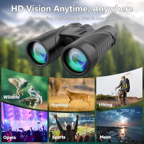 Binoculars 12x42 for Adults and Kids Night Vision Binoculars Compact Binocular Large Eyepiece Waterproof Binocular Wide Field of View for Bird Watching,Hiking,Hunting,Concert with Carrying Bag