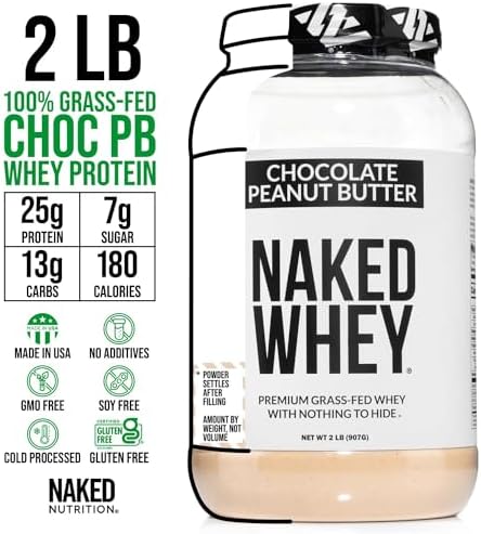 Whey Chocolate Peanut Butter Protein Powder, Grass Fed Whey, No GMO, No Soy, and Gluten Free. Nothing Artificial, Aid Growth and Recovery - 21 Servings