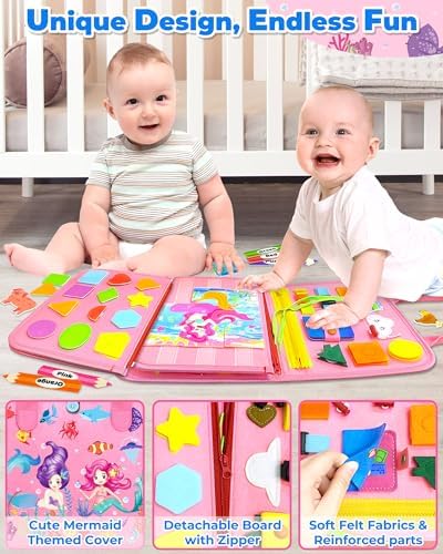 Gojmzo Busy Board Montessori Toys for Toddler Girl Birthday Gifts, Busy Book Sensory Toys for Toddlers, Learning Educational Toddler Travel Activities