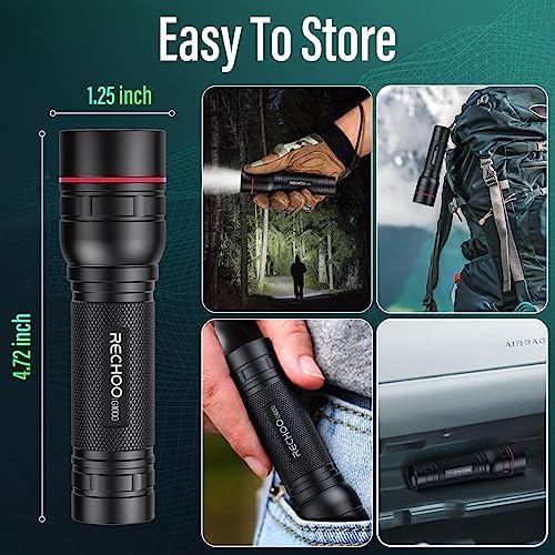 RECHOO Rechargeable Flashlights High Lumens, 2 Pack G1000 Super Bright Flash Light, Small Led Tactical Flashlight with 3 Lighting Modes, Portable Flashlights for Camping Home (Battery Included)