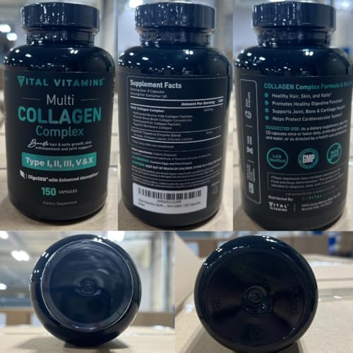 Vital Vitamins Multi Collagen for Women & Men - Type I, II, III, V, X - Grass Fed, Non-GMO - 150 Capsules