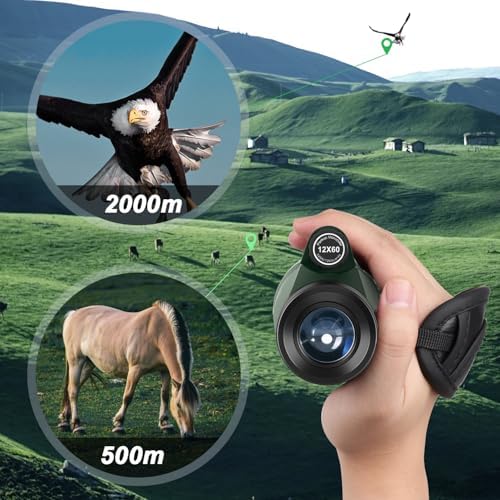 12x60 HD Monocular Telescope for Adults with Smartphone Adapter Tripod Hand Strap - High Power Monoculars Equipped with Large BAK4 Prism & FMC Lens - Suitable for Bird Watching Sports Hiking Traveling