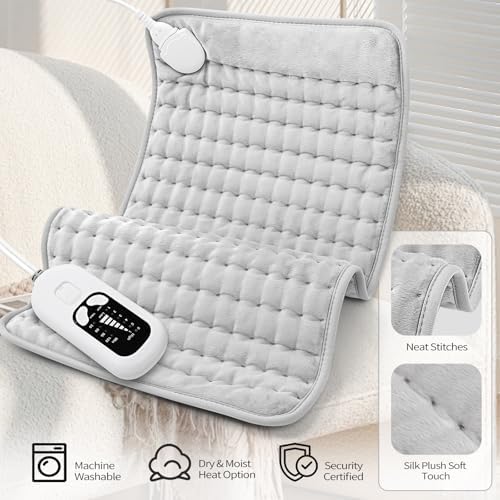 Heating Pad,Electric Heating Pads for Back,Abdomen,Neck,Moist Heated Pad for Shoulder,Knee,Dry&Moist Heat & Auto Shut Off,Hot Pad for Legs and Arms(Silver Gray, 12''×24'')