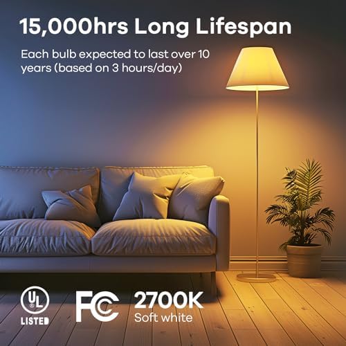 Linkind A19 LED Light Bulbs Dimmable, 40 Watt Equivalent, E26 Base, 2700K Soft White, 5W 450 Lumens CRI80+, 120V, UL Listed FCC Certified, LED Lights for Bedroom Living Room Home Office, 6 Packs
