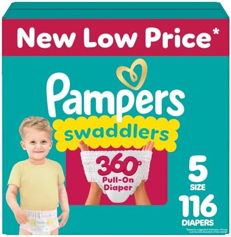 Pampers Diapers - Swaddlers 360 - Size 5, 116 Count, for up to 100% Leakproof Premium Skin Protection (Packaging May Vary)