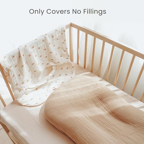 Konssy Muslin Baby Lounger Cover 2 Pack, 100% Cotton Newborn Lounger Cover, Soft and Breathable Baby Nest Slipcover for Boys Girls (Camel,Sun)