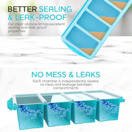 Silicone Freezer Tray With Lid - Soup Freezer Container molds - Large Ice Cube Tray- makes 8 perfect 1 cup portions cubes, 2-Pack Freezer Storage Food Soups & Meal Prep - Oven & Dishwasher -Safe