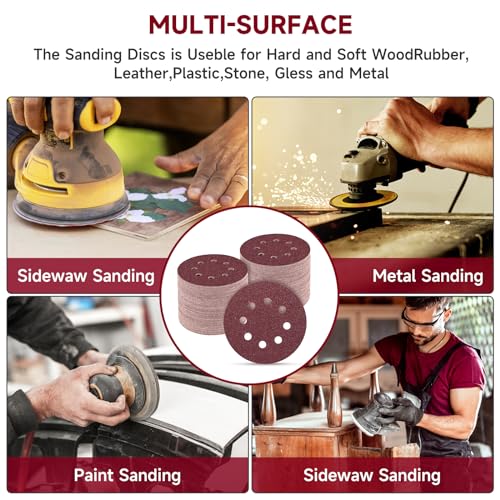 100 PCS 5 Inch Sanding Discs 40 Grit, Round Hook and Loop Sandpaper for Random Orbital Sander
